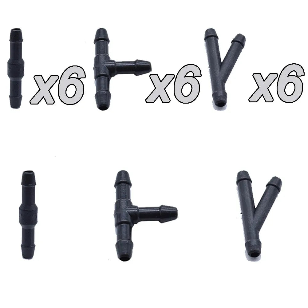 18PCS Windscreen Washer Joiner Pipe Connector T Piece Straight 3 Way Y Piece Air Fuel Water Petrol Wiper Washer Nozzle Hose