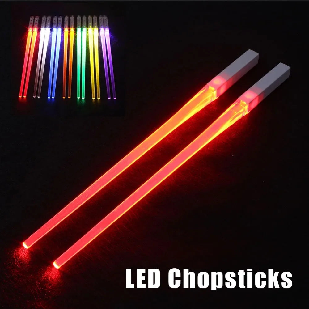 Novel 1 Pair LED Luminous Chopsticks Light Up Durable Lightweight Kitchen Dinning Room Party Food Safe Tableware Multi-color Hot