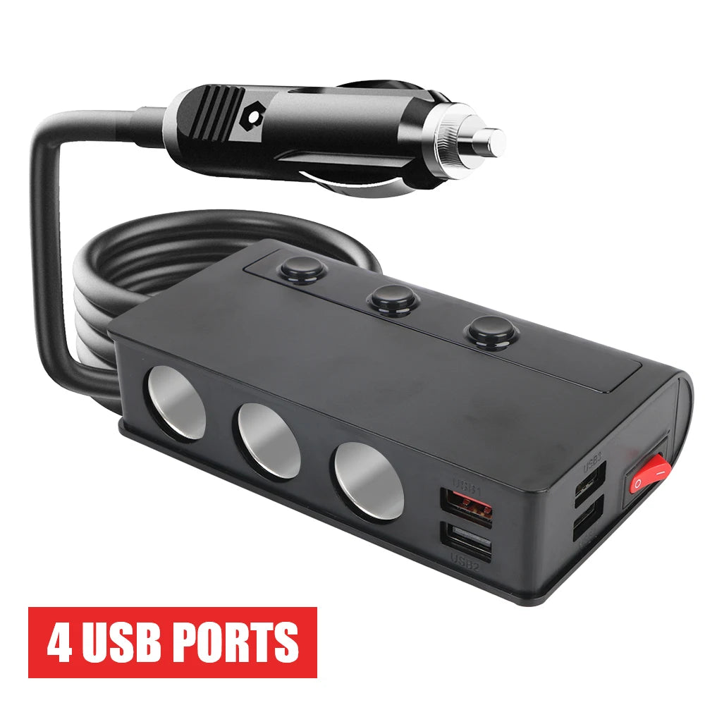 180W 4 Port USB Charging Socket Cigarette Lighter Splitter Quick Charge 12V 24V For Phone IPad 3.0 Car Charger Adapter