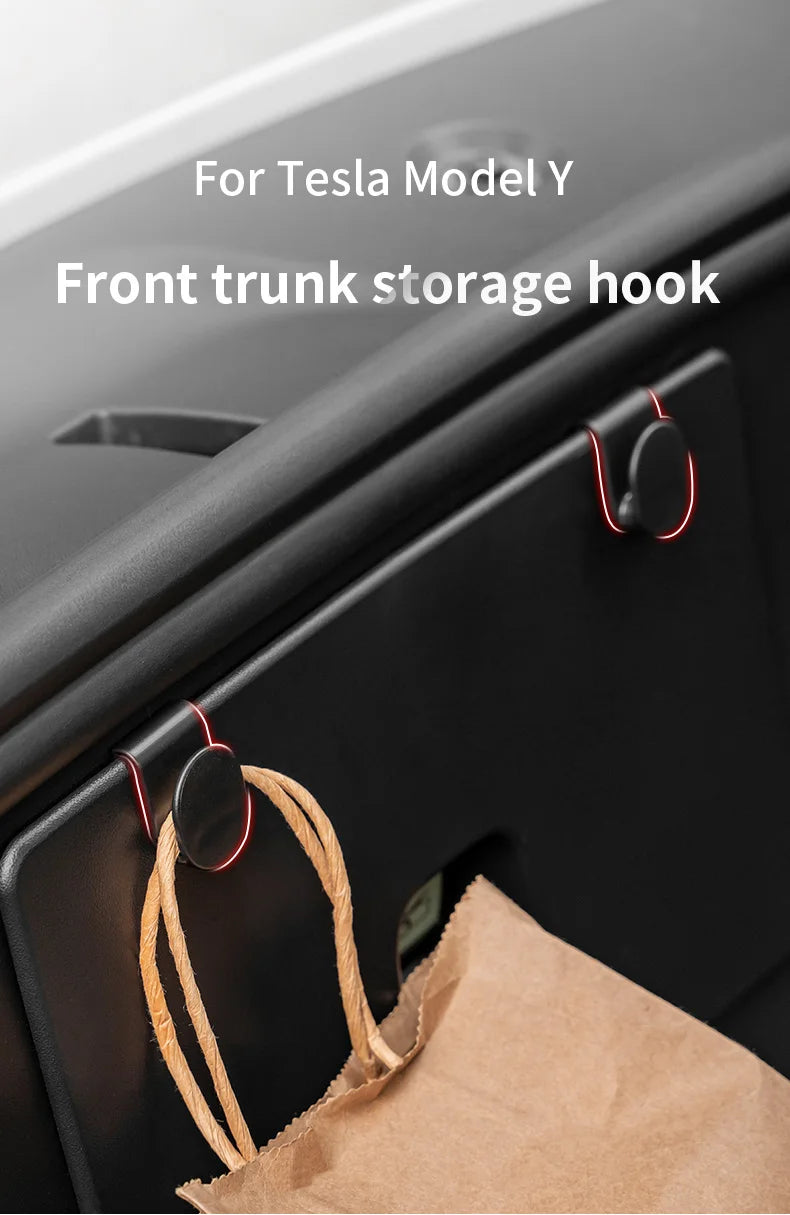 2pcs Front Trunk Hook for Tesla Model Y Storage Clips Hooks for Tidying Stowing Bags Umbrella Car Trunk Organizer ABS 2021-2023