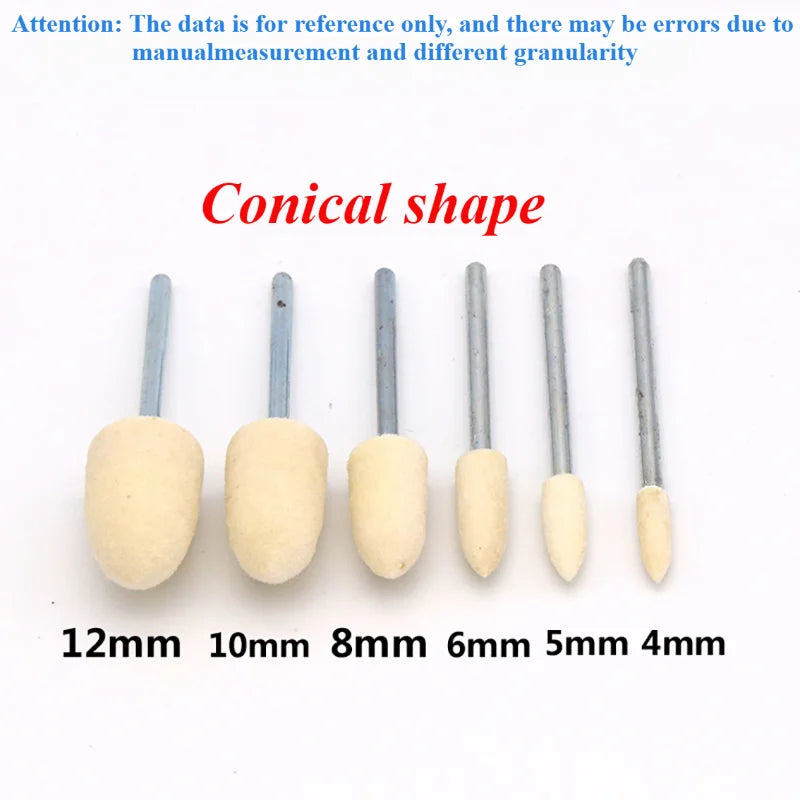 5/6PCS O.D 3-12mm Wool Felt Polishing Wheel Grinding Head Suitable for Dremel Drill Bit Rotation Tool 2.35mm Handle