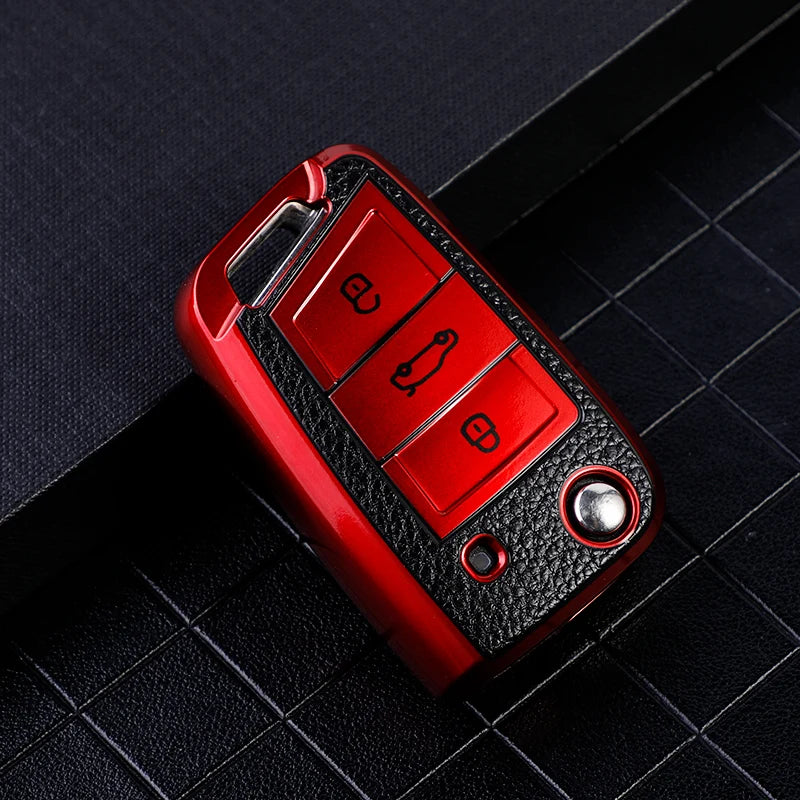 Auto Keychain For Volkswagen VW Golf 7 MK7 Tiguan MK2 for Skoda Octavia A7 Kodiaq 2017 2018 2019 Leather TPU Car Key Case Cover