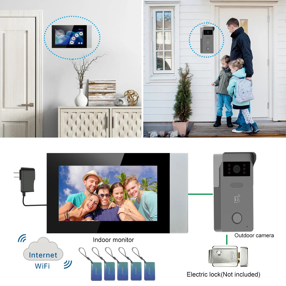 2 Wire Smart Home Tuya Wifi 1080P Video Intercom Video Door Phone 7'' Color Touch Screen Camera Doorbell Door Security System