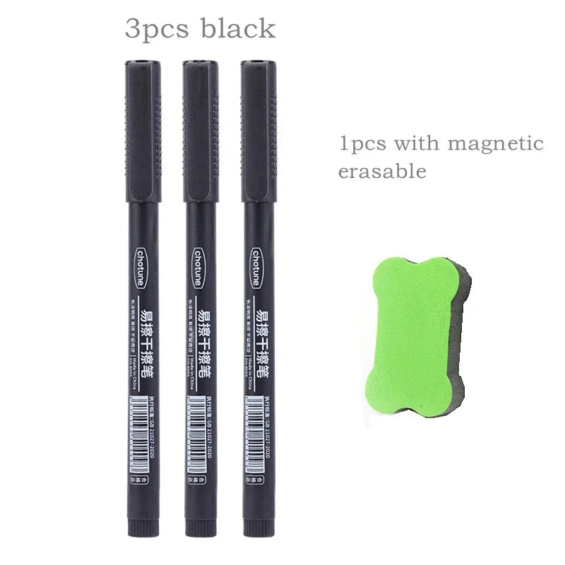 8pcs Erasable Whiteboard Pen 0.5mm Fine Point Black/Blue/Red Ink Blackboard Marker School Office Art Writing Stationery