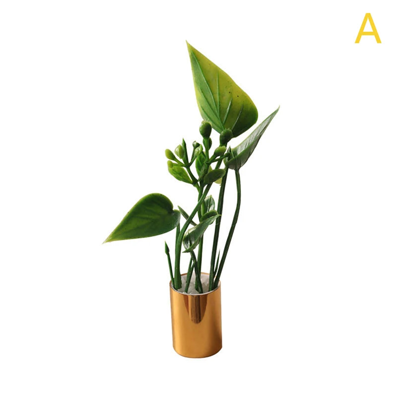 1:12 Dollhouse Miniature Potted Plant Pot Bonsai Green Leaves Garden Home Model Decor Doll House Accessories Toy decoration