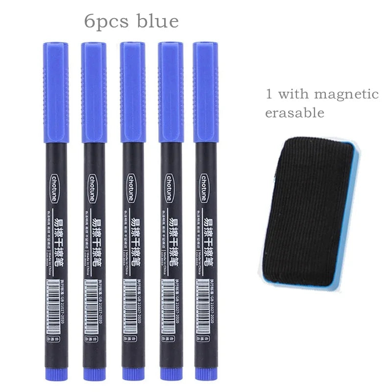 8pcs Erasable Whiteboard Pen 0.5mm Fine Point Black/Blue/Red Ink Blackboard Marker School Office Art Writing Stationery