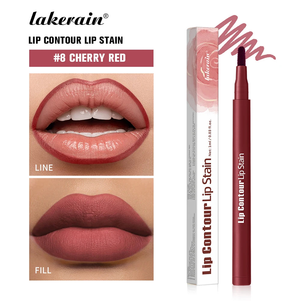 2-in-1 Lip Contour Lip Stain Pen Smudge-proof Non-stick Cup Moisturizing Lip Makeup Cosmetic Dual-Sided Tip Lip Stain & Liner