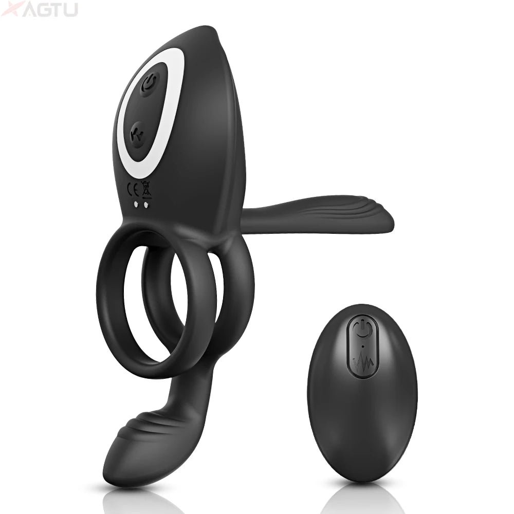 Vibrating Cock Ring for Men Remote Control Penis Ring Ejaculation Delay Chastity Cage Clitoris Stimulation Sex Toy for Couples