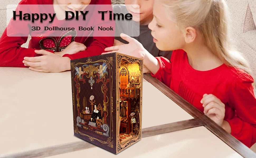 ATUBAN DIY Book Nook Kit 3D Wooden Puzzle,Bookshelf Insert Decor,DIY Bookend Diorama Miniature Kits Build-(Wardrobe of Duchess)