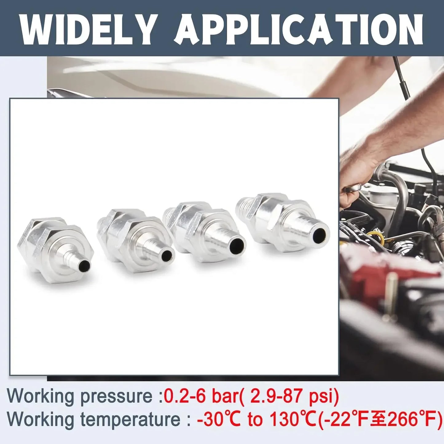 6 8 10 12 14 16mm One-way Non-return Check Valve Fuel Water Gas Air Vacuum Aluminum Alloy Petrol Diesel Water Fuel Line Way