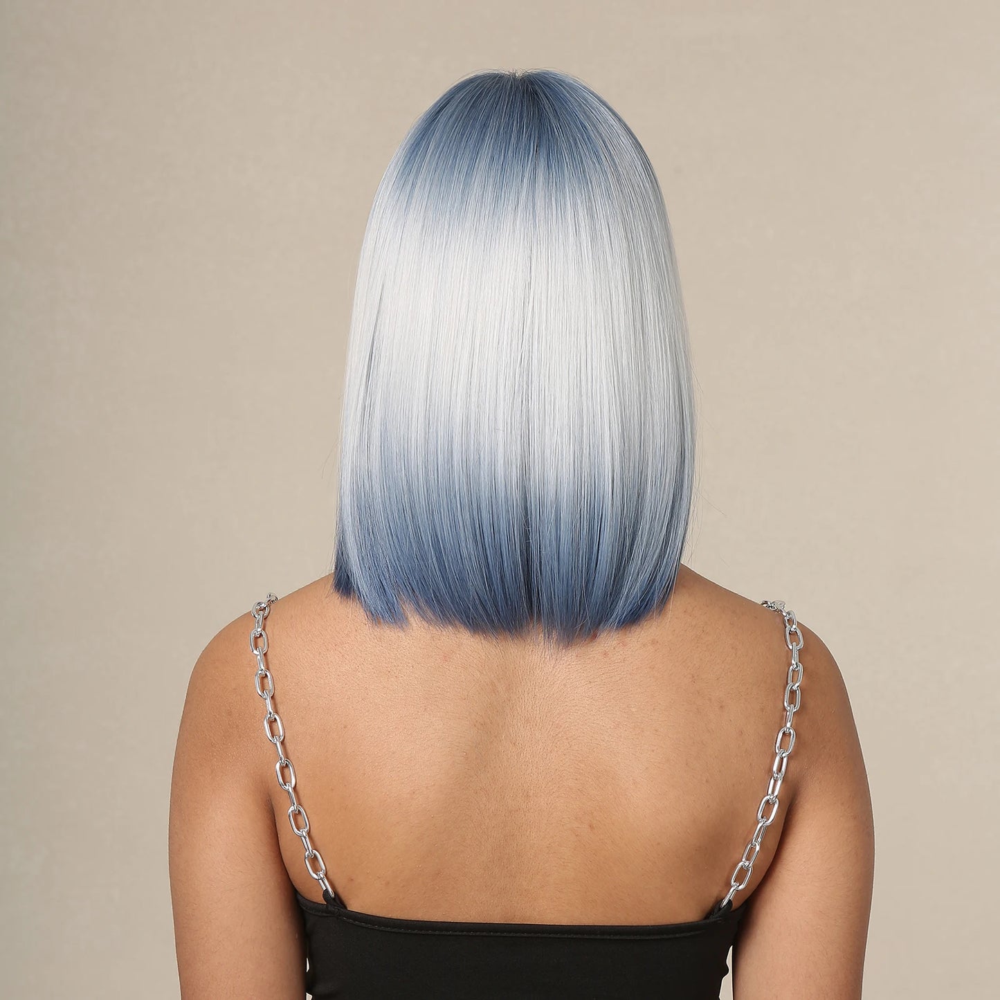 Short BOB Wigs with Bangs Ombre Blue Gray Wigs Straight Synthetic Wigs for Women Cosplay Party Daily