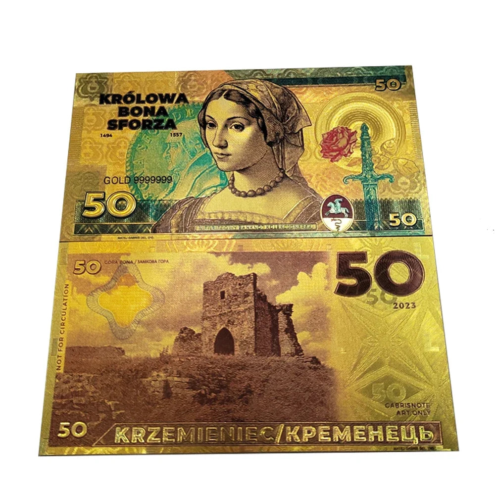 Polska KROLOWA New Style plastic Gold foil banknotes set souvenir golden money Colorful Commemorative collection movie money