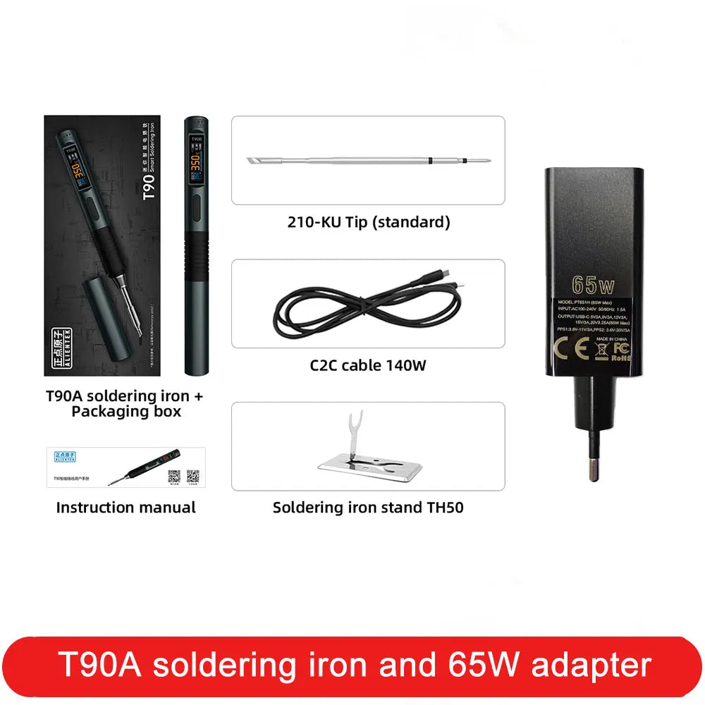 ALlENTEK T90 Soldering Iron PD3.1 140W Adjustable Temperature 80-450°C Precision Welding Solder Kit with T245 and T210 Welding T