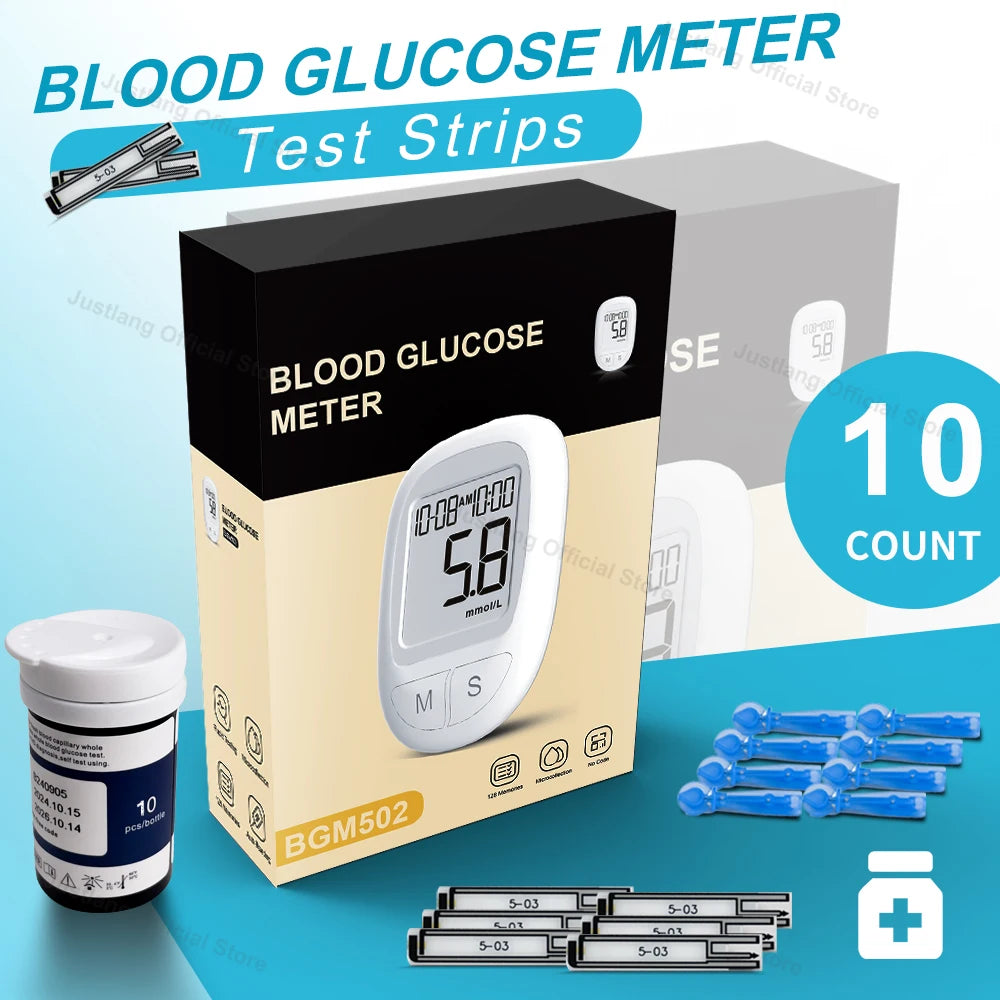 JUSTLANG Medical Glucometer 50/10 SET Blood Glucose Meter Mmol/L Mg/dl Glucometro for Diabetes Sugar Test Strips Lancets