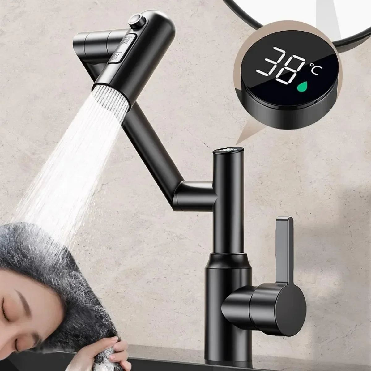 Universal Rotation Kitchen Faucet Bathroom Faucets Multifunctional Washbasin Mechanical Arm Digital Display Hot and Cold Tap
