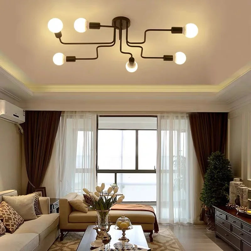 Vintage Pendant Lights Multiple Rod Hanging Lamps Wrought Iron Ceiling Lamp E27 Bulb Lamparas for Home Lighting Fixtures