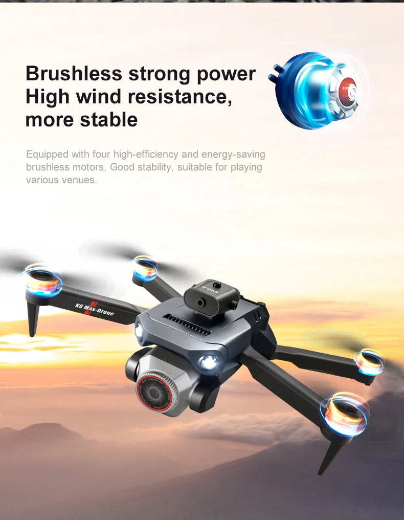 K6 MAX Triple-Camera Drone 4K HD Optical Flow Positioning 360° Obstacle Avoidance Foldable Quadcopter Wifi FPV RC Toys Dron