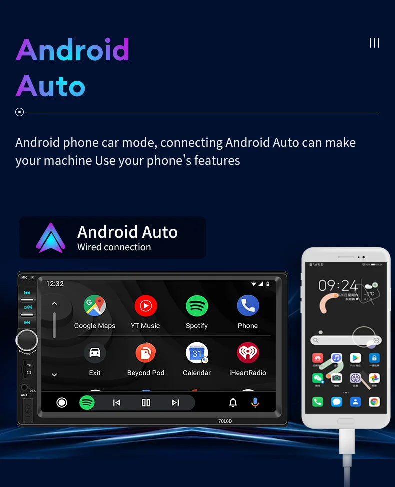 Acodo 2din Stereo 7inch Wired Carplay Radio Touch Screen Automotive Multimedia Bluetooth USB TF FM Radio Autoradio MP5 Player