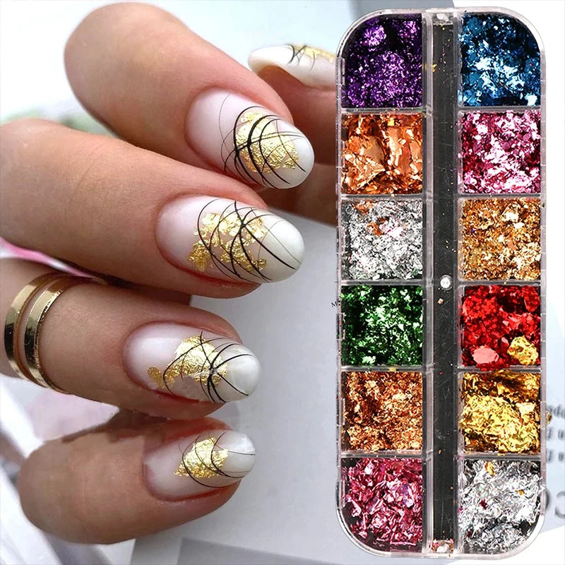1 Box 12 Color Foil Pieces Nail Glitter Glitter Nail Decoration