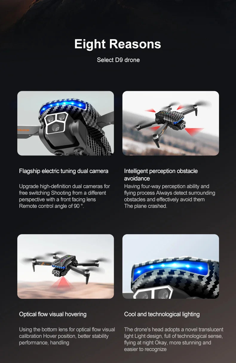 D9 DRONE 8K Professional 4K Three Cameras Brushless No GPS Obstacle Avoidance Optical Flow Position RC Quadcopter Gifts Toys