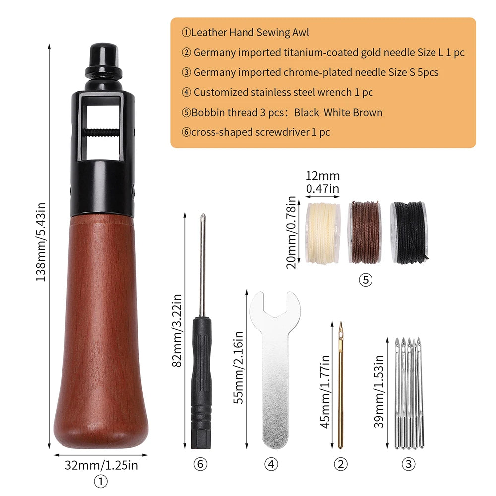 WUTA Leather Sewing Awl Thread Kit Speedy Stitcher Hand Sewing Machine Tools Kit Leather Craft Stitching Shoemaker Canvas Repair
