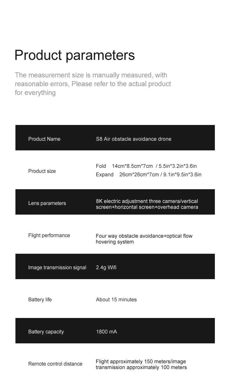 New S8 AIR GPS 5G Drone 8K HD Camera WIFI FPV Obstacle Avoidance Optical Flow Cool Lighting RC Foldable Quadcopter Gifts Toys