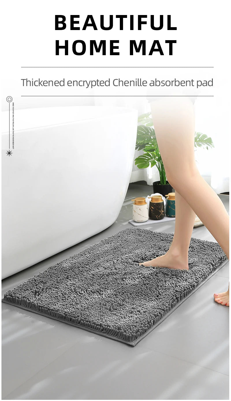 1pc 40*60cm Blue Soft and Absorbent Chenille Bath Rug - Non-Slip and Quick Dry Shower Carpet for Home Bathroom -Machine Washable
