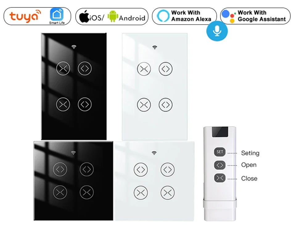 Tuya SmartLife WiFi RF 2 Gang Double Curtain Blind Switch for Roller Shutter Electric Motor With Alexa Google Home Voice Control