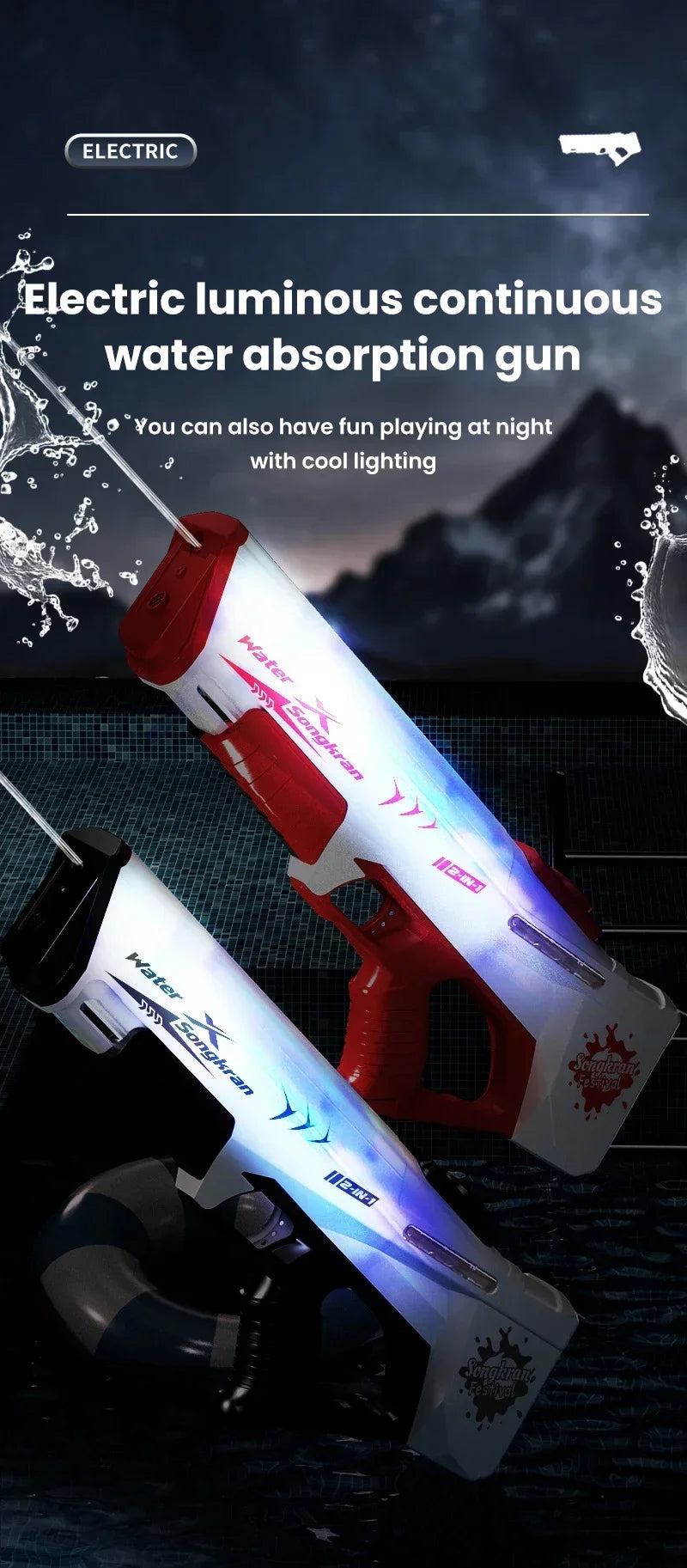 New Fully Automatic Continuous Firing Water Gun Summer Electric Toy Gun Laser Cool Large Capacity Water Shooting Water Gun Toy