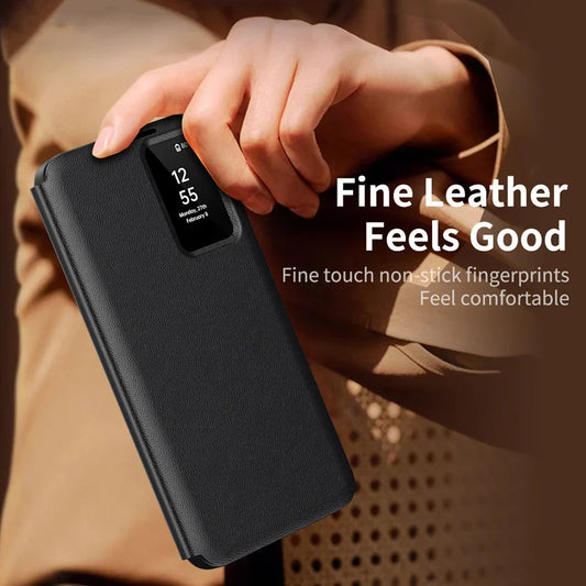 Smart Window View Leather Flip Case for Samsung Galaxy S26 S25 S24 S23 Ultra Plus No-flip Answering Card Holder Slot Book Cover