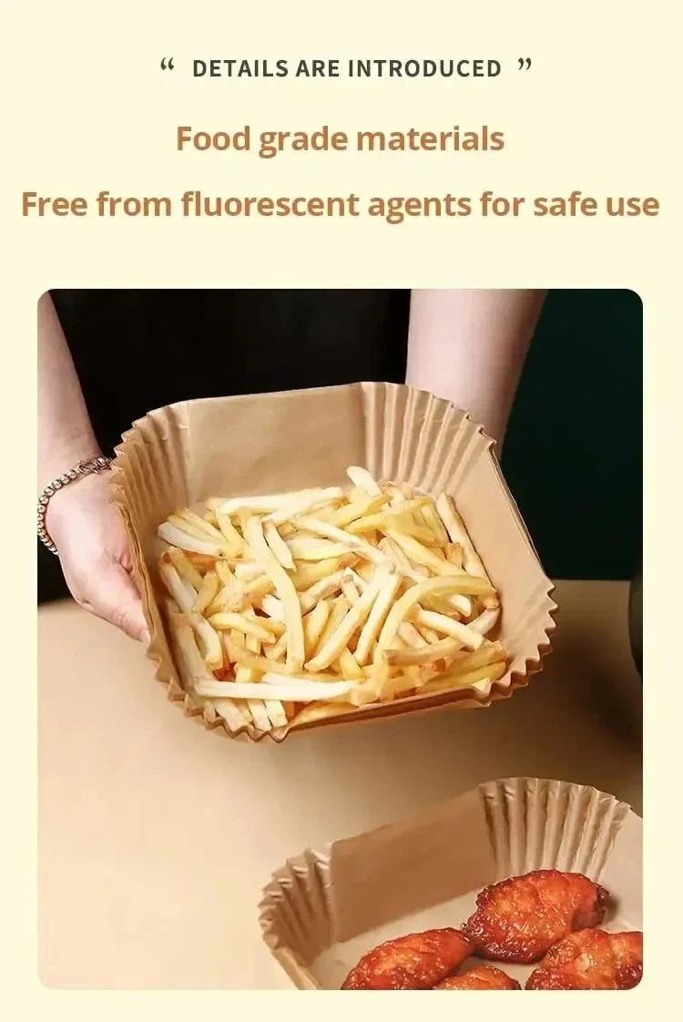 50pcs/set Air Fryer Paper Disposable Paper Oil-proof Parchment Wood Liner Non-Stick Mat Cheesecake Air Fryer Accessories