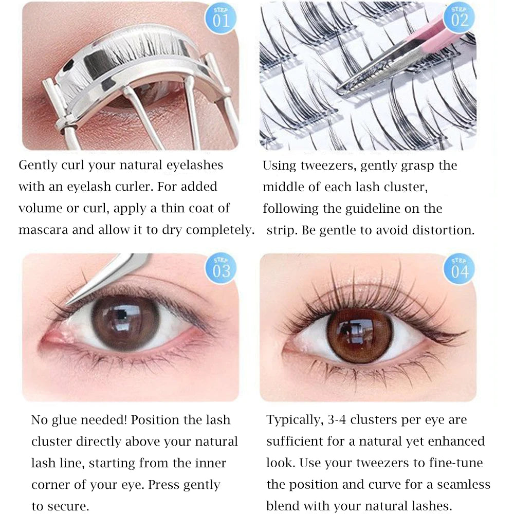 No Glue Needed Idol False Eyelashes Large Capacity 7-9mm Self Adhesive Eyelashes DIY Lash Extension Korean Makeup Cluster Lashes