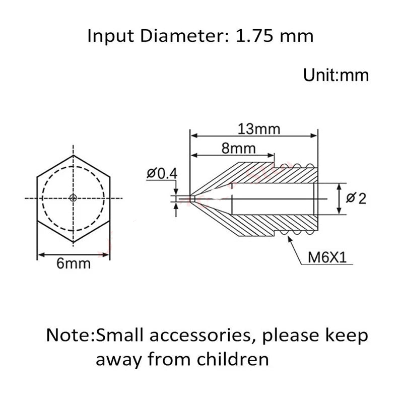 24Pcs MK8 Extruder Nozzles 0.2/0.4/0.5/0.6/0.8/1.0mm M6 Thread for Creality Ender 3/3 Pro/3 V2, Ender 5 3D Printer Part