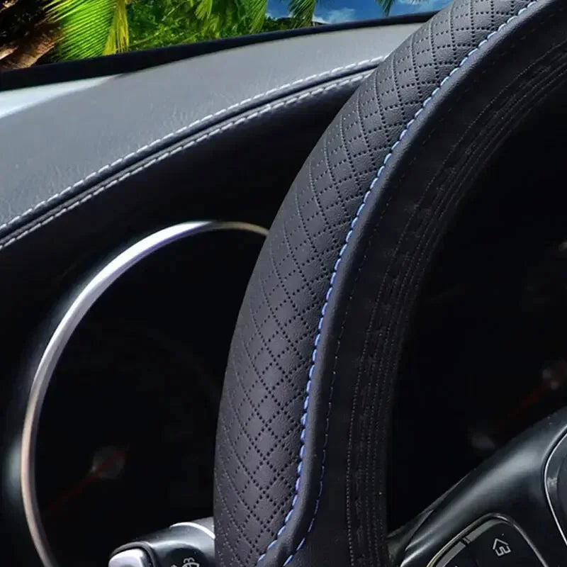1pcs Artificial Leather Three-dimensional Embossed-car without Inner Ring Steering Wheel Cover Auto Parts for 14.5-15 Inches