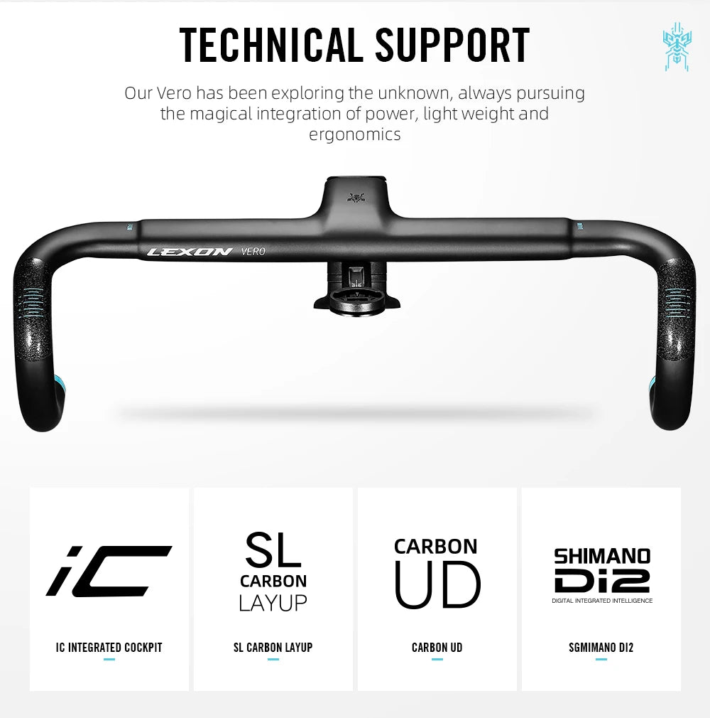 LEXON VERO Full Carbon Road Bike Handlebar Full Inner Cable Urltra-Light Bicycle Racing Handlebars Cycling Product Accessories