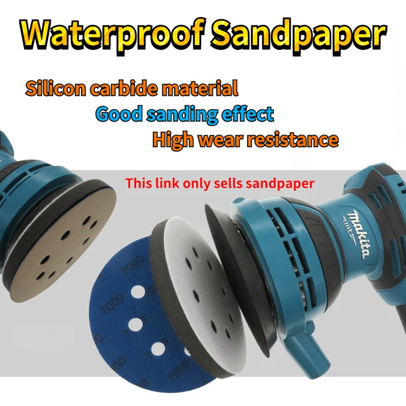 60-10000 grit Round Shape Sanding Discs Hook Loop Sanding Paper Buffing Sheet Sandpaper 5inch Sandpaper 125mm 8 Hole Sander Pad