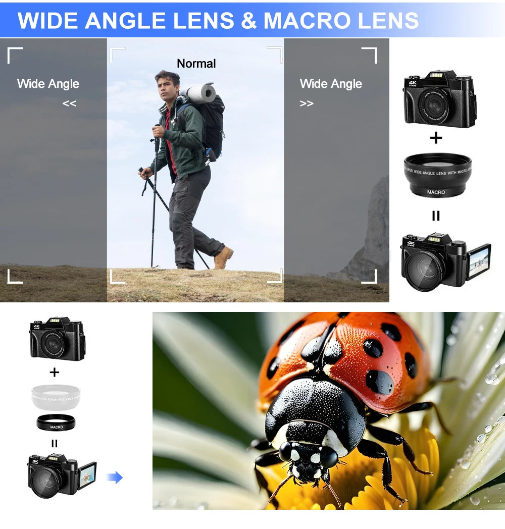 Vintage Digital Camera 16X Digital Zoom 4K WIFI Retro Vlog Recorder YouTube 3.0 "Flip Screen Compact Digital Photography Camera