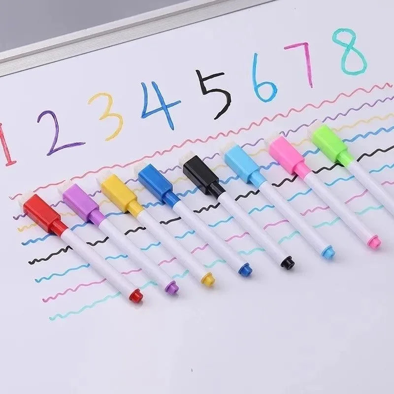8-Piece Set of Non-Magnetic Whiteboard Dry-Erase Markers with 8 Vibrant Colors, Ideal for Doodling
