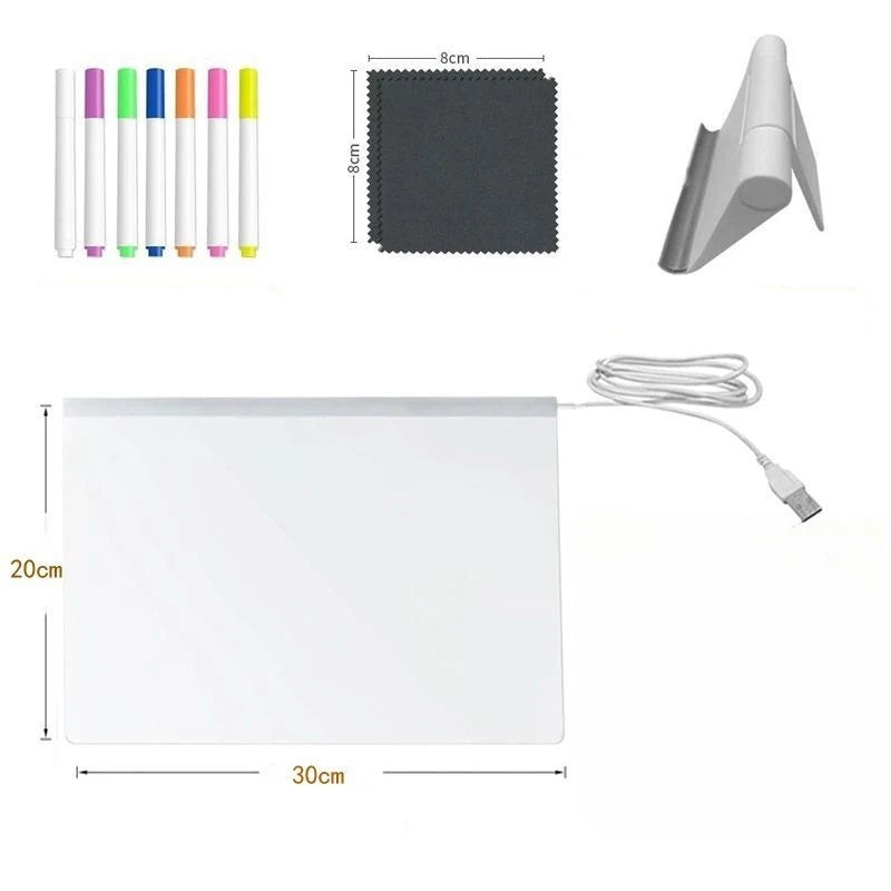 LED Luminous Blackboard Drawing Toys Magic Light Blackboard Graffiti Coloring Art Lamp Acrylic Message Board Montessori Kids Toy