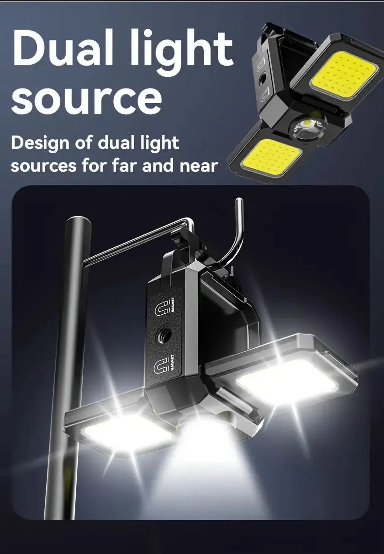 XPE Work Light COB LED Flashlight Pocket Outdoor Foldable Side 2 COBs Camping Hiking Lamp 800mAh USB Charging IPX4 Waterproof