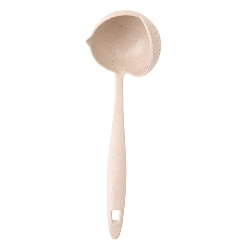 2 In 1 Creative Wheat Straw Soup Spoon Long Handle Lovely Porridge Spoons With Filter Dinnerware Kitchen Colander Tools