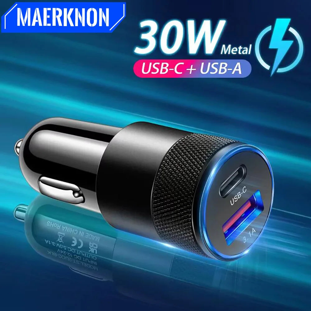 30W Mini USB C Car Charger PD Fast Charge Phone Power Adapter For iPhone Samsung Xiaomi Huawei USB Car Cigarette Lighter Socket
