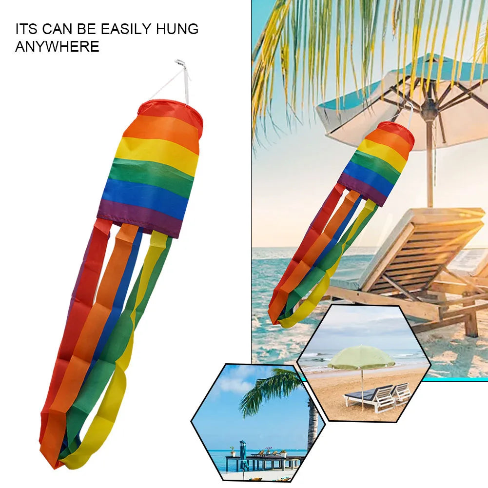 100D FABRIC 35 X 5 X 5 Inch 5 Feet Porch Deck 88 X 13 X 13cm Party Decoration Polyester Rainbow Windsock Backyard