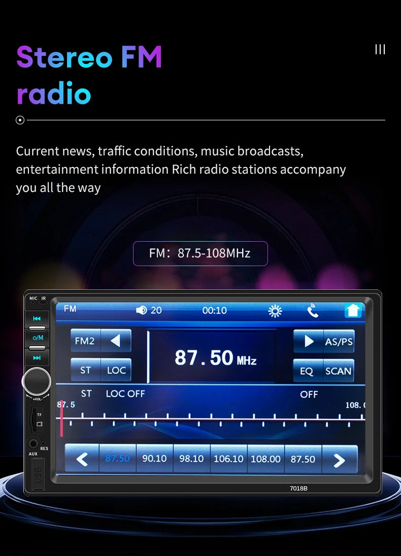 Acodo 2din Stereo 7inch Wired Carplay Radio Touch Screen Automotive Multimedia Bluetooth USB TF FM Radio Autoradio MP5 Player