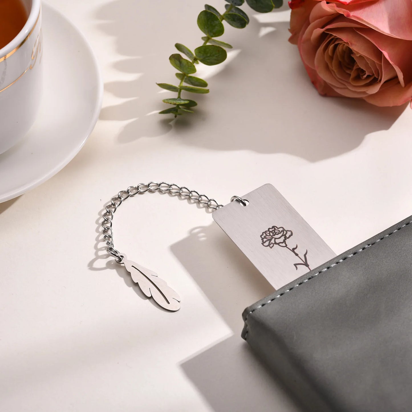 Personalized Birth Flower Bookmark With Name Text, Stainless Steel Customized Bar Birthday Gift For Women Daughter Sister Friend