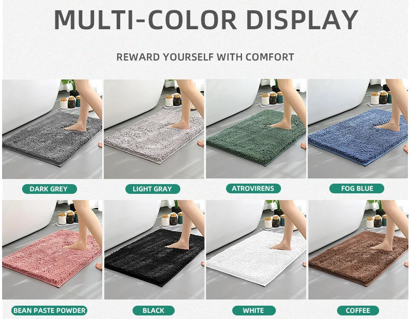 1pc 40*60cm Blue Soft and Absorbent Chenille Bath Rug - Non-Slip and Quick Dry Shower Carpet for Home Bathroom -Machine Washable