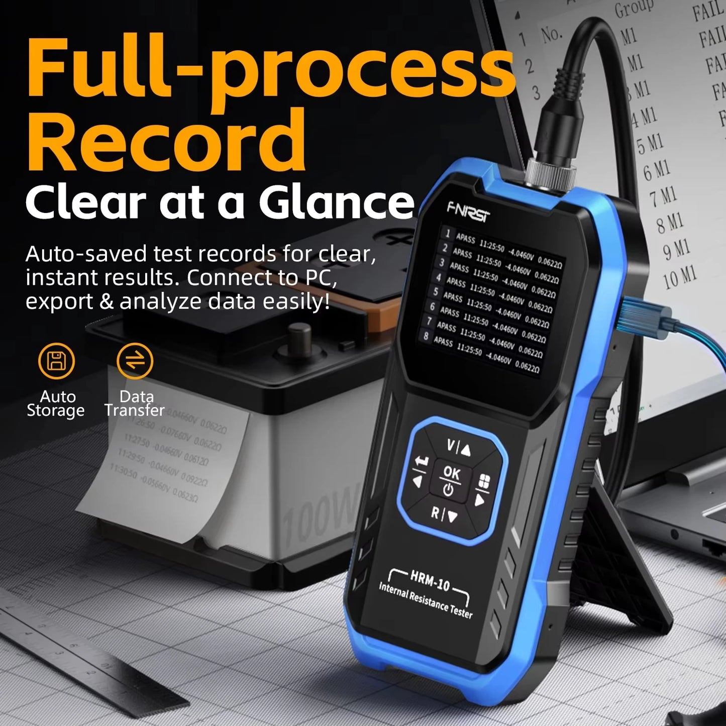 FNIRSI HRM-10 Handheld Resistance Battery Tester Meter Internal Resistance Test Sorting Mode Data Export & Rechargeable Design