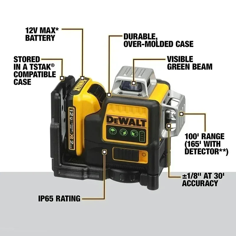 2025 Dewalt DW089LG 12 Lines 3 Sides*360 Degree Vertical 12V Lithium Battery Laser Level Horizontal