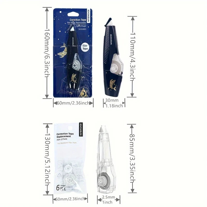KHINSUN School Correction Tape with Refill Pen Style White Out Corrector Easy Replaceable Correction Tapes
