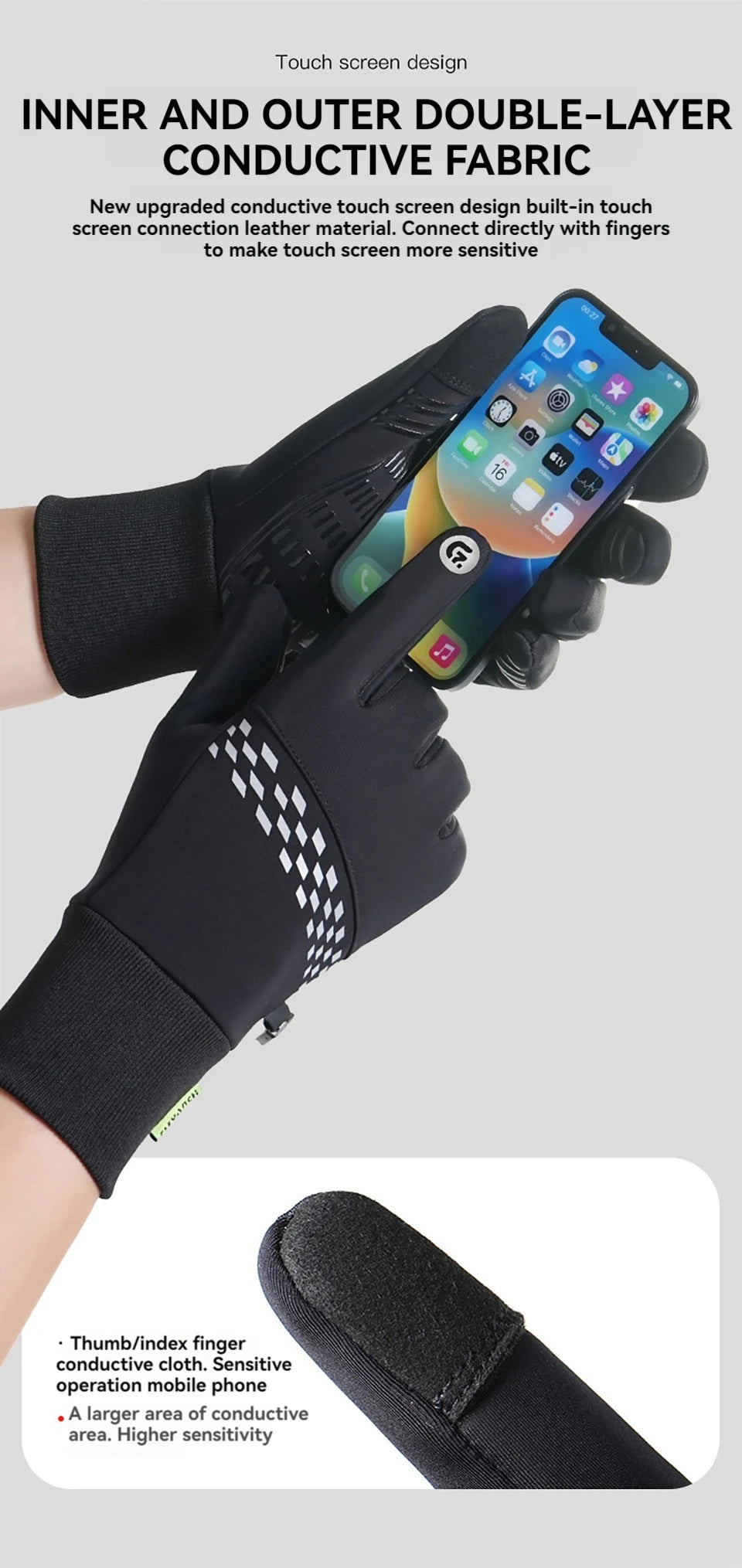 NOFOXO 1Pair Winter Thermal Bike Gloves Touch Screen Water Resistant Windproof Cycling Driving Hiking Skiing Running Men Women